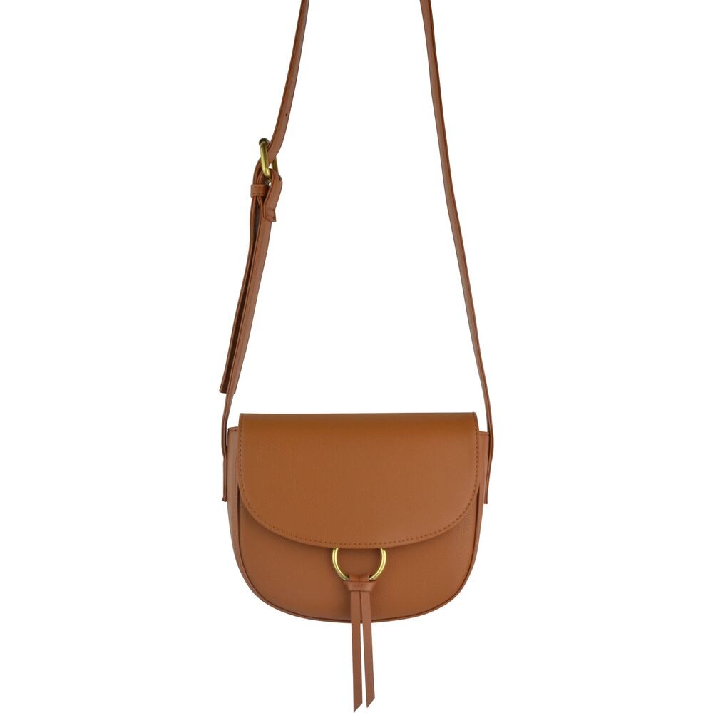 JJ Winters Ivy Crossbody Bag Cognac Leather Saddle Gold Ring - Picture 9 of 12